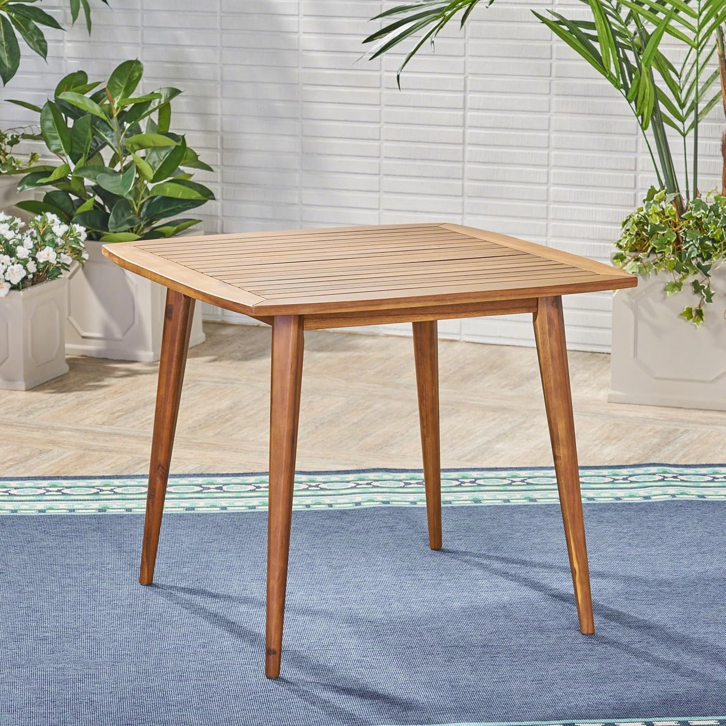 Outdoor Square Acacia Wood Dining Table with Straight Legs, Teak