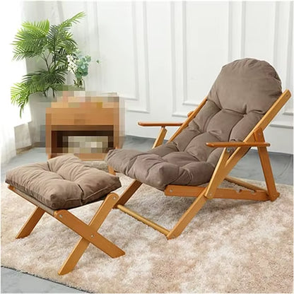 Patio,Wooden Lounge Chair,3 Angles Adjustable, Foldable for Balcony, Outdoor Garden Chair,Sun Lounger with Cushions and Footrest