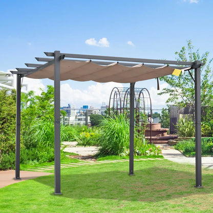 Pergola with Retractable Shade Canopy, Aluminum