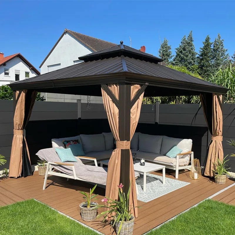 Hardtop Gazebo Canopy for Patio Deck Backyard Heavy Duty outside Sunshade with Netting and Curtains Outdoor Permanent Metal Pavilion