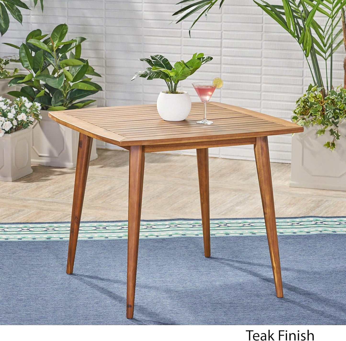 Outdoor Square Acacia Wood Dining Table with Straight Legs, Teak