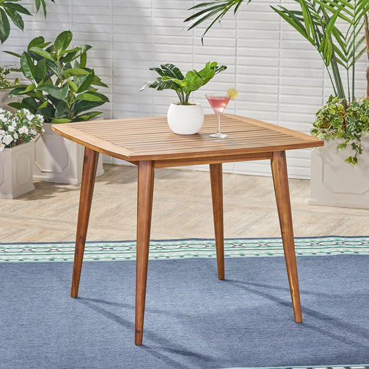 Outdoor Square Acacia Wood Dining Table with Straight Legs, Teak