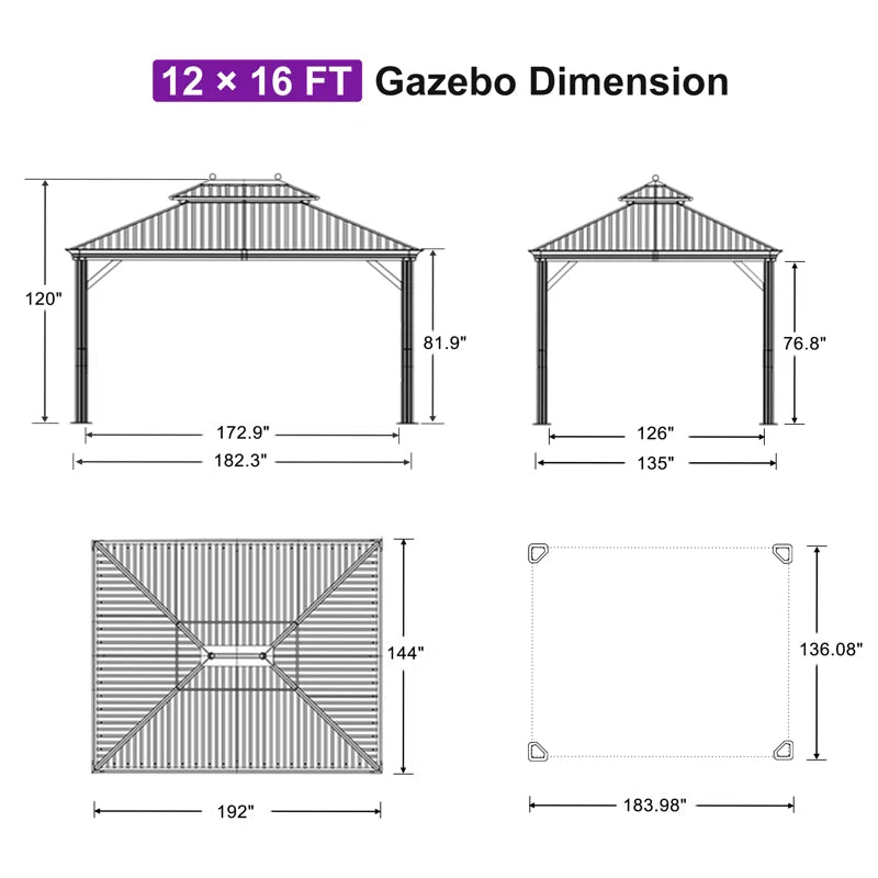 Hardtop Gazebo Canopy for Patio Deck Backyard Heavy Duty outside Sunshade with Netting and Curtains Outdoor Permanent Metal Pavilion