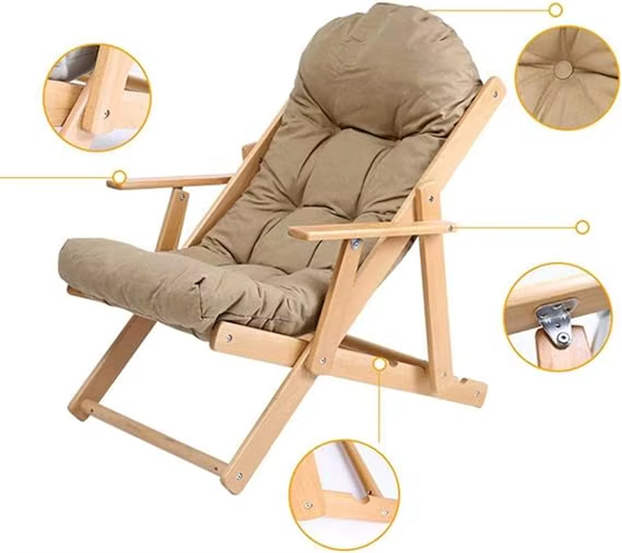 Patio,Wooden Lounge Chair,3 Angles Adjustable, Foldable for Balcony, Outdoor Garden Chair,Sun Lounger with Cushions and Footrest