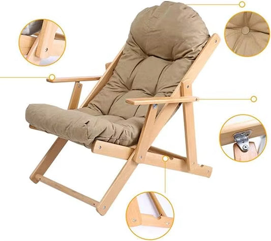 Patio,Wooden Lounge Chair,3 Angles Adjustable, Foldable for Balcony, Outdoor Garden Chair,Sun Lounger with Cushions and Footrest