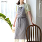 Gerring New Japanese Apron Woman Cotton Linen Dress Loose Sleeveless Art Kitchen Breathable Aprons for Women with Pocket