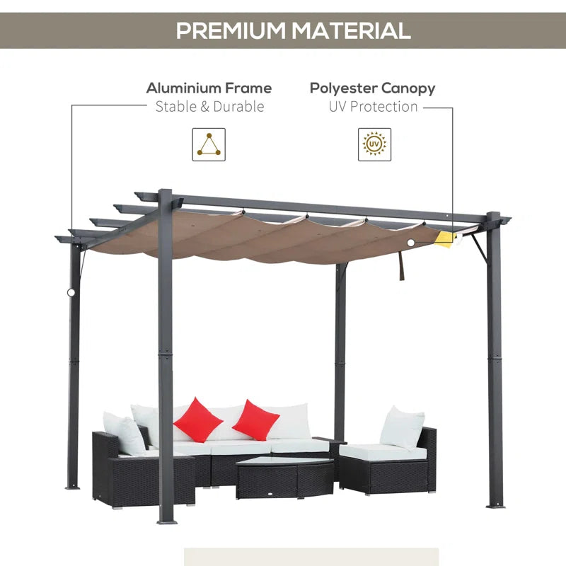 Pergola with Retractable Shade Canopy, Aluminum