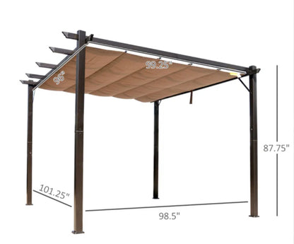 Pergola with Retractable Shade Canopy, Aluminum